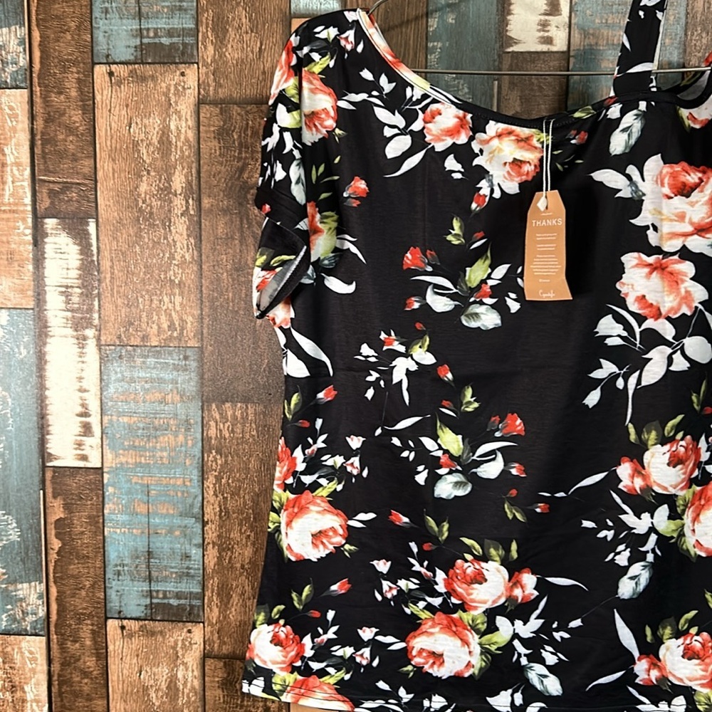 Cyan style medium floral T-shirt top - Picture 2 of 16